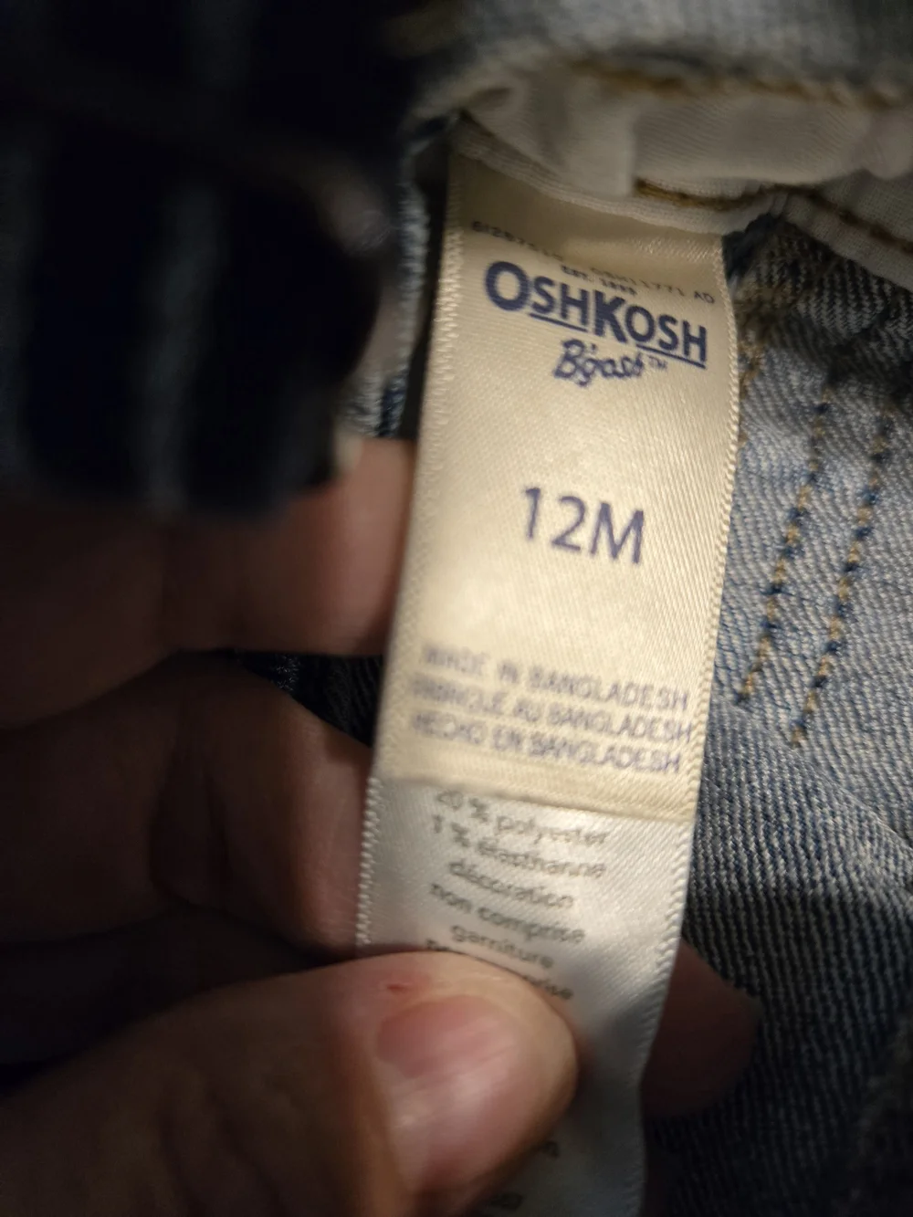 OshKosh B'gosh Striped Strap Stretch Denim Overalls 12M Snap Leg